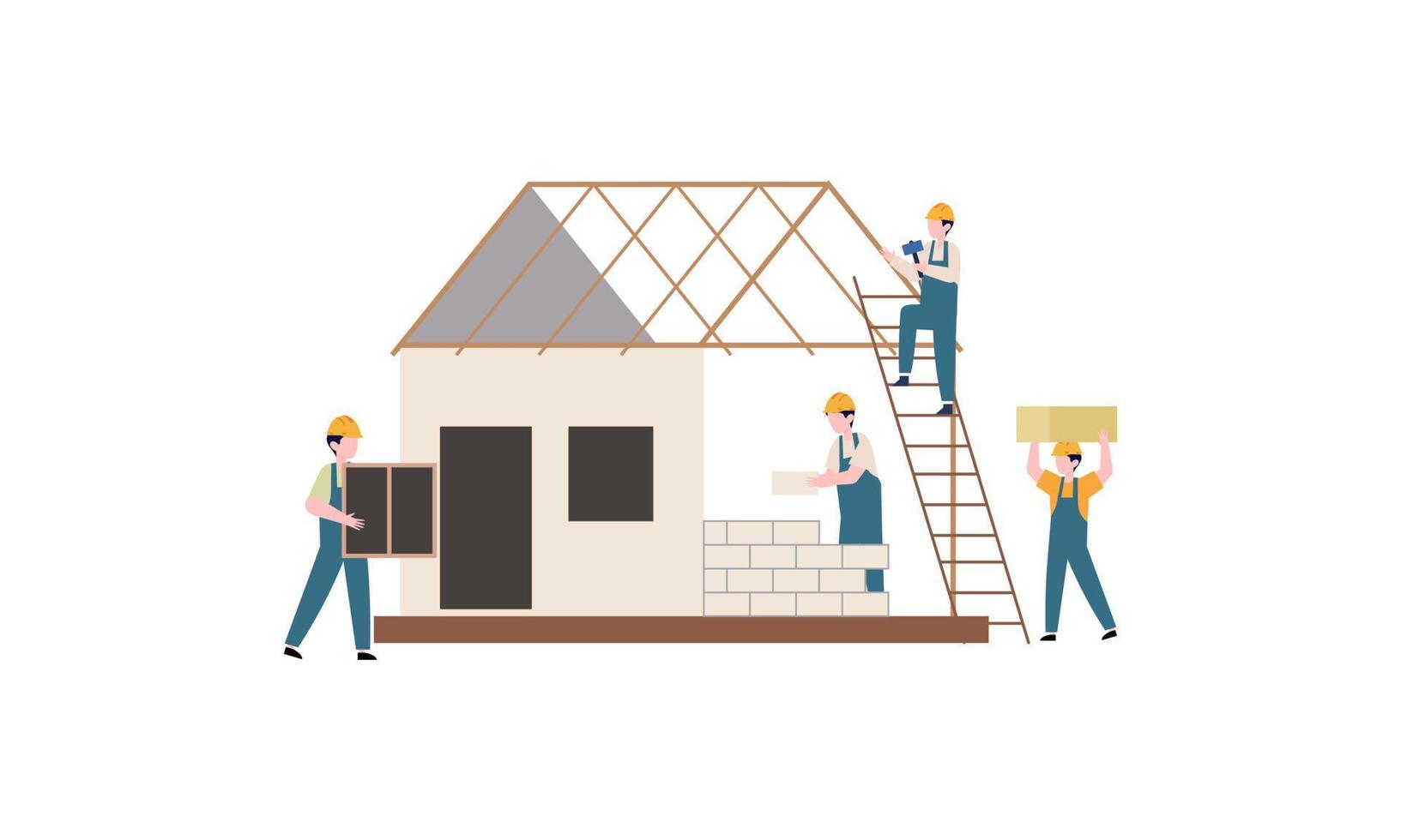Construction team building a house