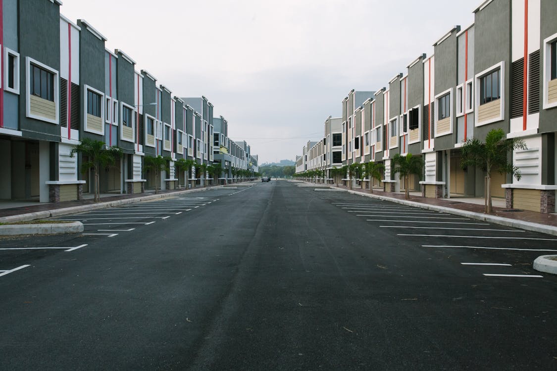 Newly paved asphalt road with fresh line markings