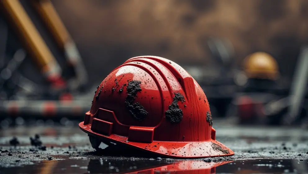 Construction hard hat on asphalt